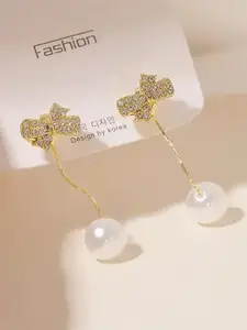 VIEN Gold-Plated Cubic Zirconia Contemporary Drop Earrings