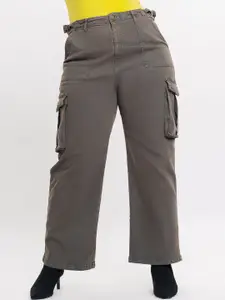 FREAKINS Women Straight Fit High-Rise Pure Cotton Denim Cargo