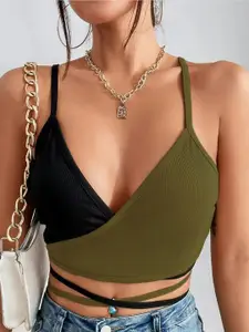 Stylecast X Slyck Shoulder Straps Knitted Crop Styled Back Top
