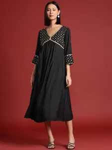 all about you Thread Work & Sequinned Yoke Design Empire Ethnic Dress