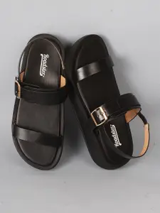 Roadster Black Platform Sandals with Buckles
