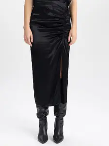 DeFacto Ruched Front Slit Midi Pencil Skirts