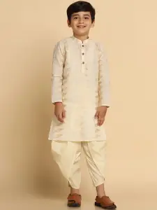 KISAH Boys Ethnic Motifs Woven Design Mandarin Collar Regular Kurta With Dhoti Pants