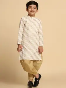 KISAH Boys Geometric Printed Mandarin Collar Long Sleeve Regular Kurta With Dhoti Pant