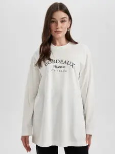 DeFacto Typography Printed Longline Pure Cotton Pullover Sweatshirt