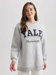 DeFacto Typography Printed Cotton Pullover Sweatshirt