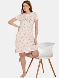 MAYSIXTY Floral Printed Pure Cotton T-shirt Nightdress