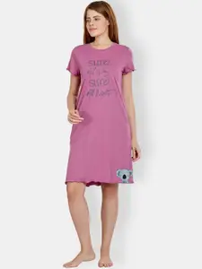 MAYSIXTY Typography Printed Pure Cotton Nightdress