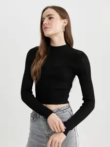 DeFacto Ribbed Round Neck Crop Pullover Sweater