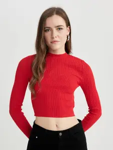 DeFacto Self Design Hoigh Neck Cropped Fitted Top