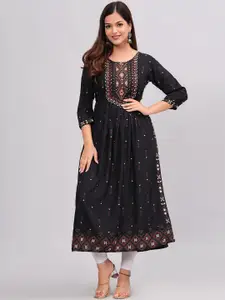 KALINI Ethnic Motifs Printed Round Neck A-Line Kurta