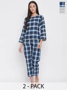 The Kaftan Company Pack Of 2 Checked Night Suits
