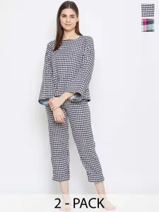 The Kaftan Company Pack Of 2 Checked Pure Cotton Night Suits