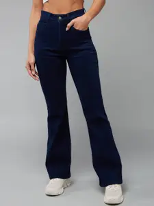 DOLCE CRUDO Women Navy Blue Bootcut Shaping High-Rise Stretchable Jeans
