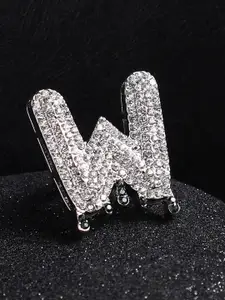 French Accent Men Silver-Plated Stone Studded W Alphabet Ring