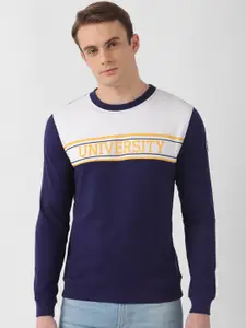 PETER ENGLAND UNIVERSITY Colourblocked Round Neck Pullover Sweatshirt
