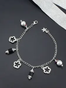 PRIVIU Silver-Plated Stones-Studded & Beaded Anklet
