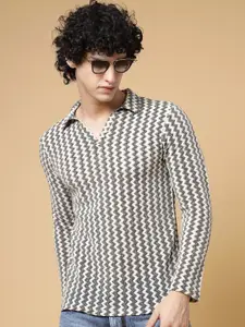 Rigo Self Design Polo Collar Long Sleeves Cotton T-shirt