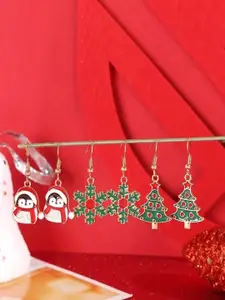 EL REGALO Pack Of 3 Christmas Enamelled Detail Contemporary Drop Earrings
