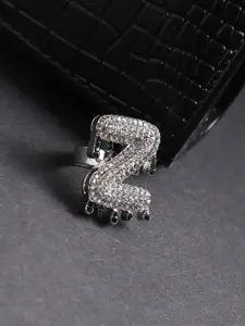 French Accent Men Silver-Plated Stone Studded Z Alphabet Ring