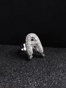French Accent Men Silver-Plated Stone Studded A Alphabet Ring
