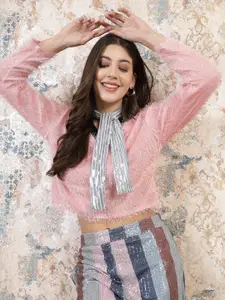 Athena Women Blue Sequinned Embellished Scarf