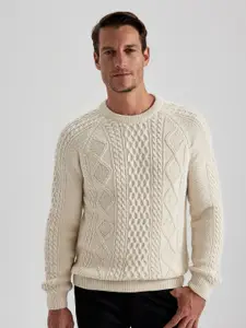 DeFacto Cable Knit Round Neck Long Sleeves Acrylic Pullover Sweater