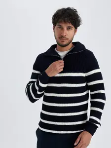 DeFacto Striped Mock Collar Pure Acrylic Sweater