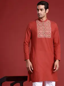 Anouk Men Yoke Design Cotton Linen Indie Prints Kurta