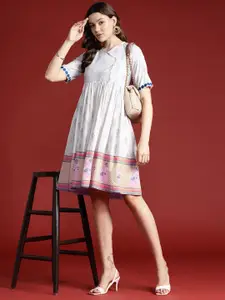 Anouk Ethnic Motifs Print Lace-Up Back A-Line Dress