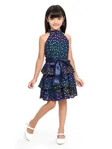 Doodle Girls Conversational Printed Layered Net Fit & Flare Dress