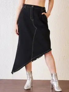 Antheaa Black A-Line Denim Skirt