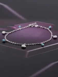 Carlton London Rhodium-Plated 92.5 Sterling Silver Stone-Studded & Beaded Anklet