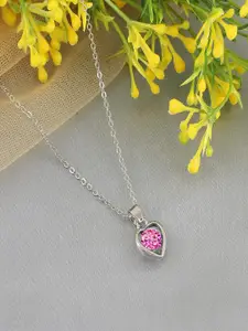 UNIVERSITY TRENDZ Silver-Plated Crystal-Studded Heart-Charm Pendant With Chain