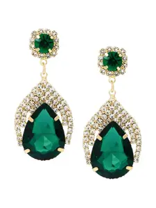 Bellofox Green & Silver-Toned Contemporary Drop Earrings