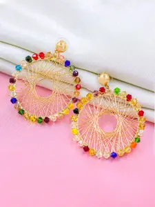 Bellofox Gold-Toned Artificial Beads Beaded Circular Drop Earrings