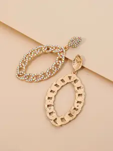 Bellofox Gold-Plated Stone Studded Contemporary Drop Earrings