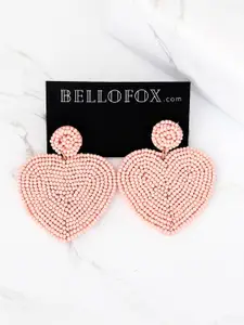 Bellofox Pink Beaded Heart Shaped Drop Earrings