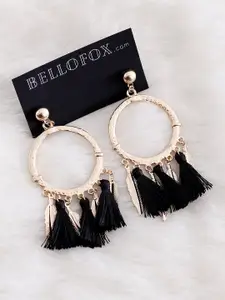 Bellofox Gold-Plated Black Tasselled Contemporary Drop Earrings