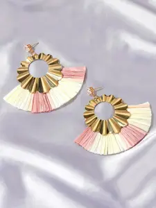 Bellofox Gold-Toned Stone-Studded Tasselled Drop Earrings