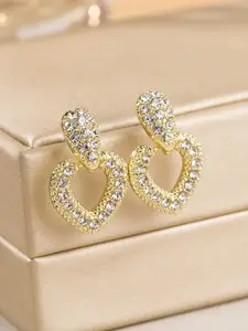 Bellofox Gold-Toned Artificial Stones Studded Heart Shaped Drop Earrings