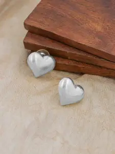 Bellofox Silver-Toned Silver-Plated Heart Shaped Studs Earrings