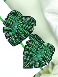 Bellofox Fabric Beaded Leaf Shaped Studs Earrings