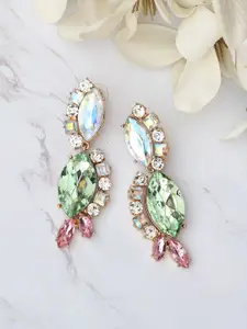 Bellofox Gold-Toned & Green Pisces Gold-Plated Stone-Studded Drop Earrings