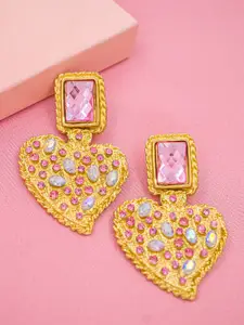 Bellofox Gold-Toned & Pink Gold-Plated Heart Shapped Drop Earrings
