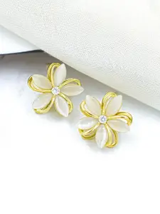 Bellofox White Gold-Plated Beaded Floral Shaped Studs Earrings