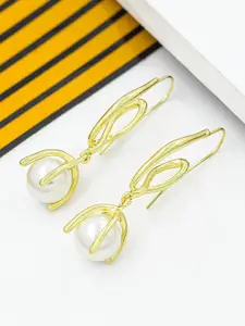 Bellofox Gold-Toned & White Beads Studded Drop Earrings