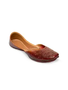 Ta Chic Ethnic Square Toe Leather Textured Mojaris With Laser Cuts