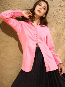 RARE Pink Spread Collar Crepe Casual Shirt