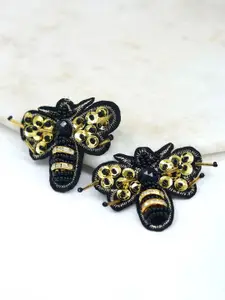 Bellofox Black & Gold-Toned Artificial Beads Butterfly Drop Earrings